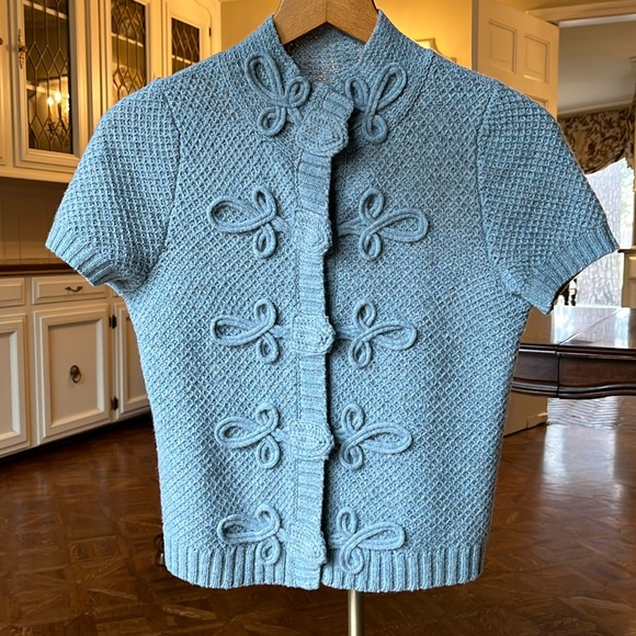 Anthro Charlie & Robin Light-blue Short Sleeve Sweater Sz S - Picture 1 of 8